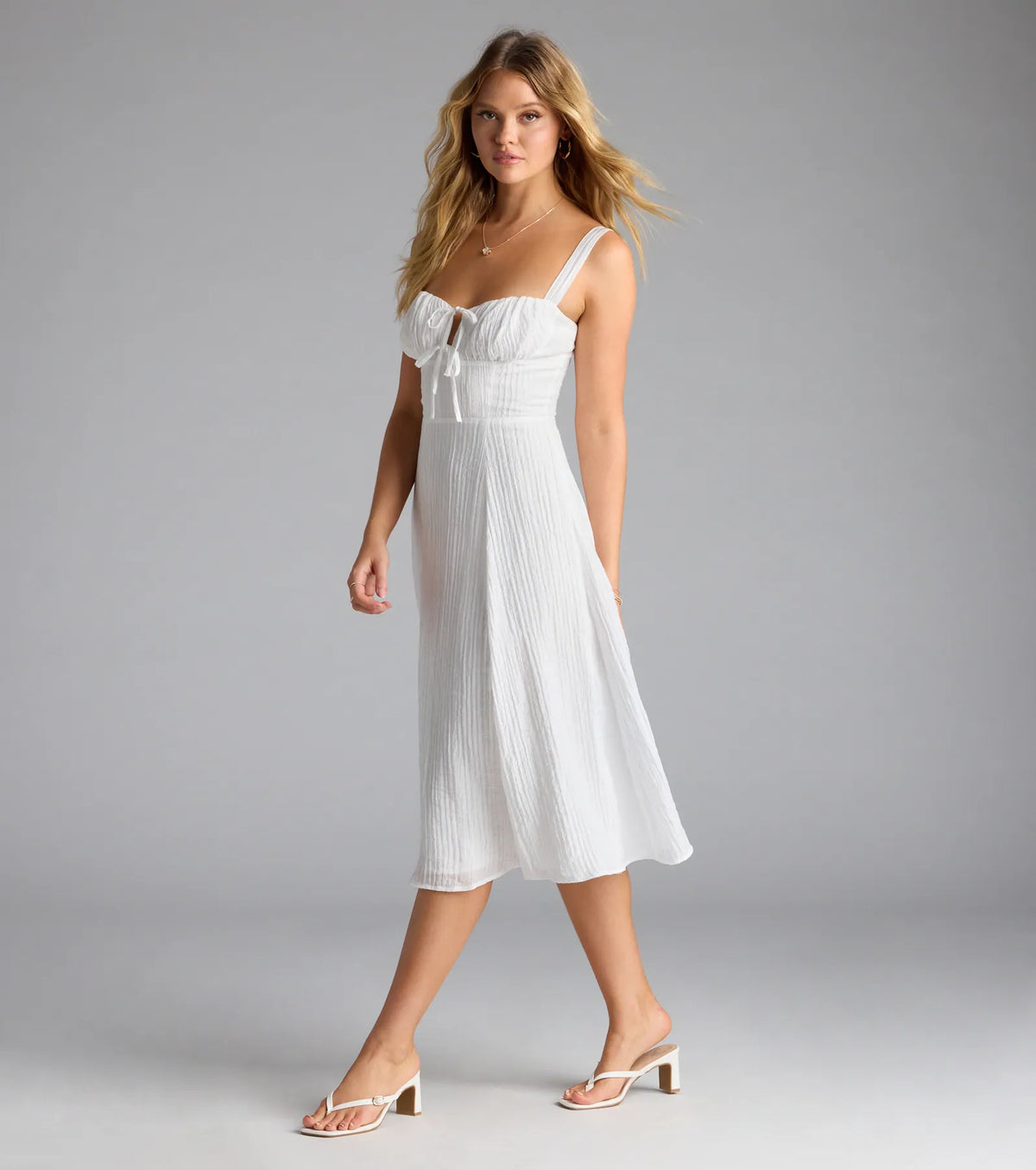 Spring Fling Corset Tie A-Line Midi Dress