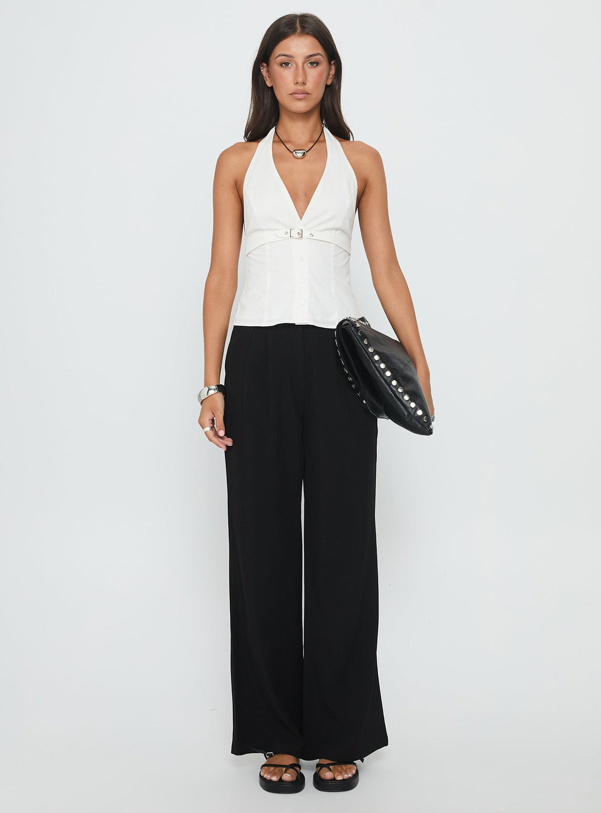 Zailah Halter Buckle Detail Top White