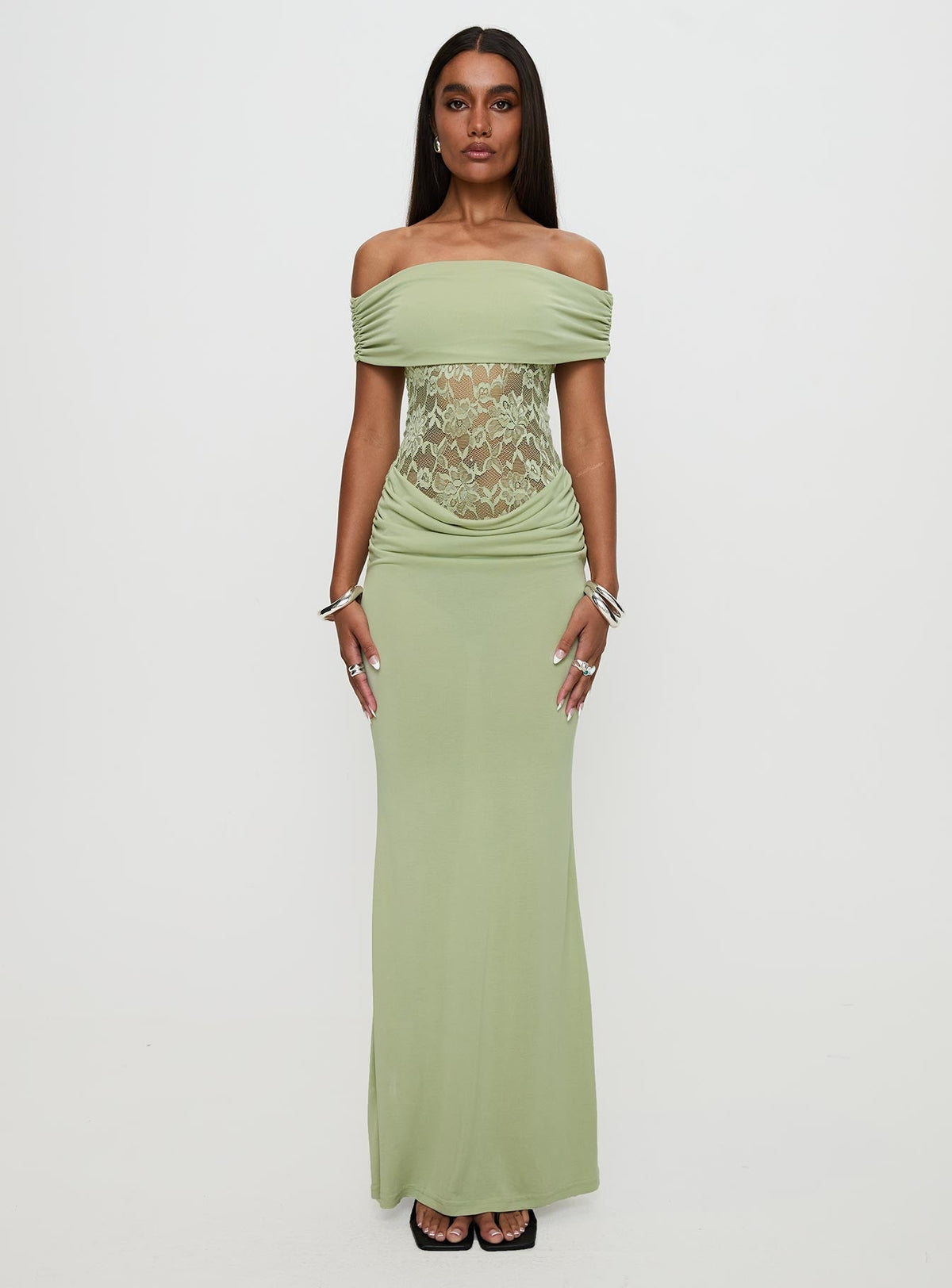 Gwendolen Off The Shoulder Maxi Dress Green