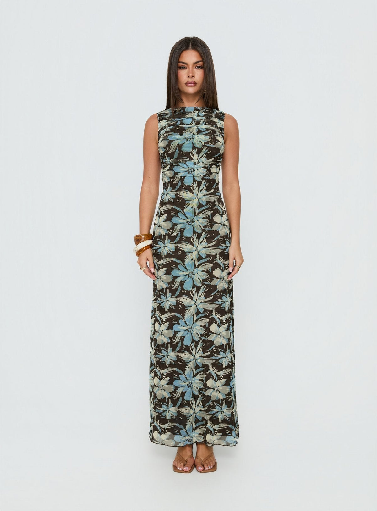 Undeniable Cut Out Maxi Dress Brown Floral Multi