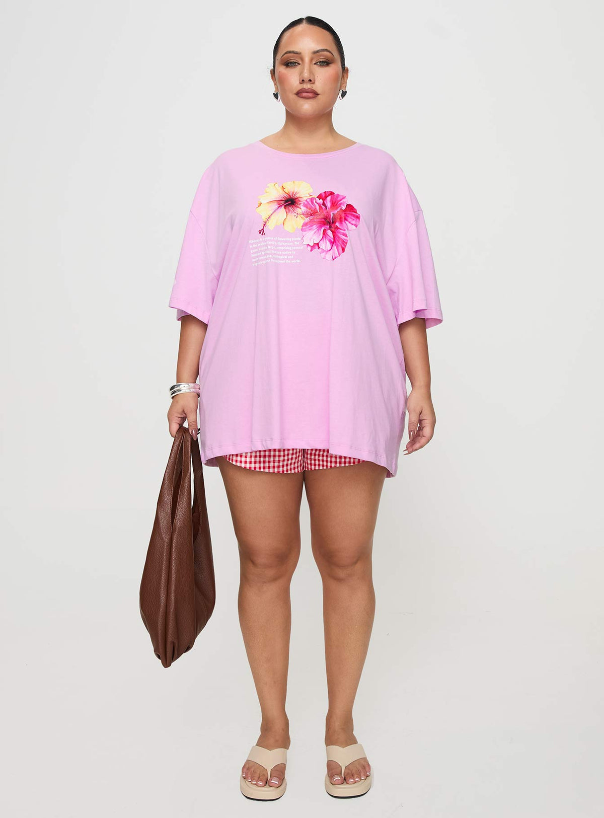Hibiscus Haven Oversized Tee Pink Curve