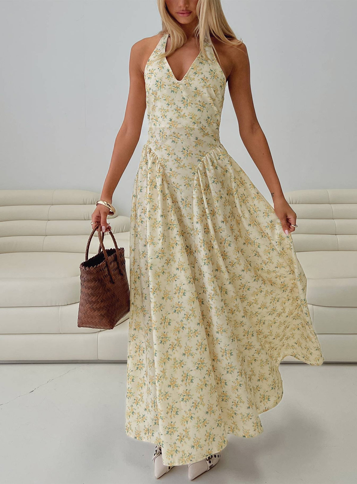 Monte Carlo Halter Maxi Dress Yellow