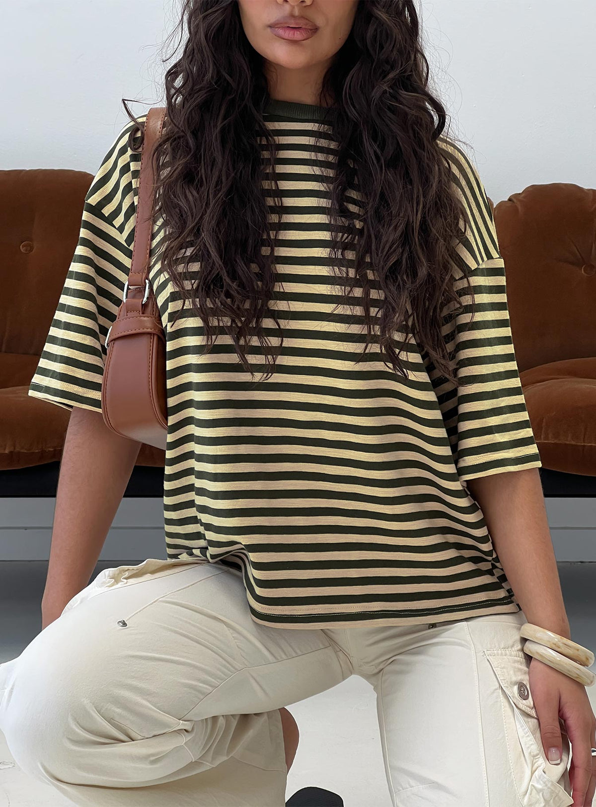 Settle Down Short Sleeve Top Green / Cream Stripe