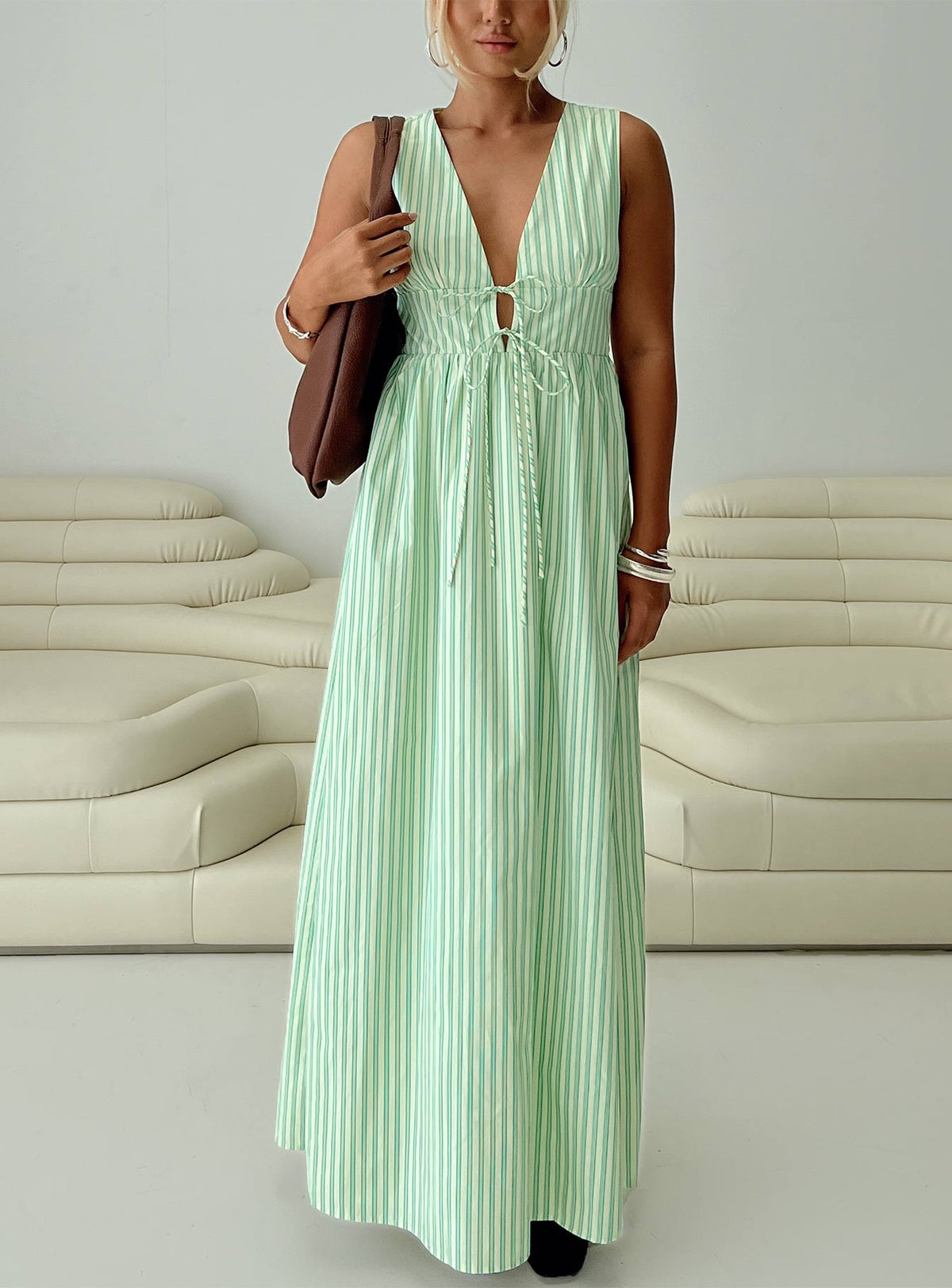 Pokey Maxi Dress Green Stripe