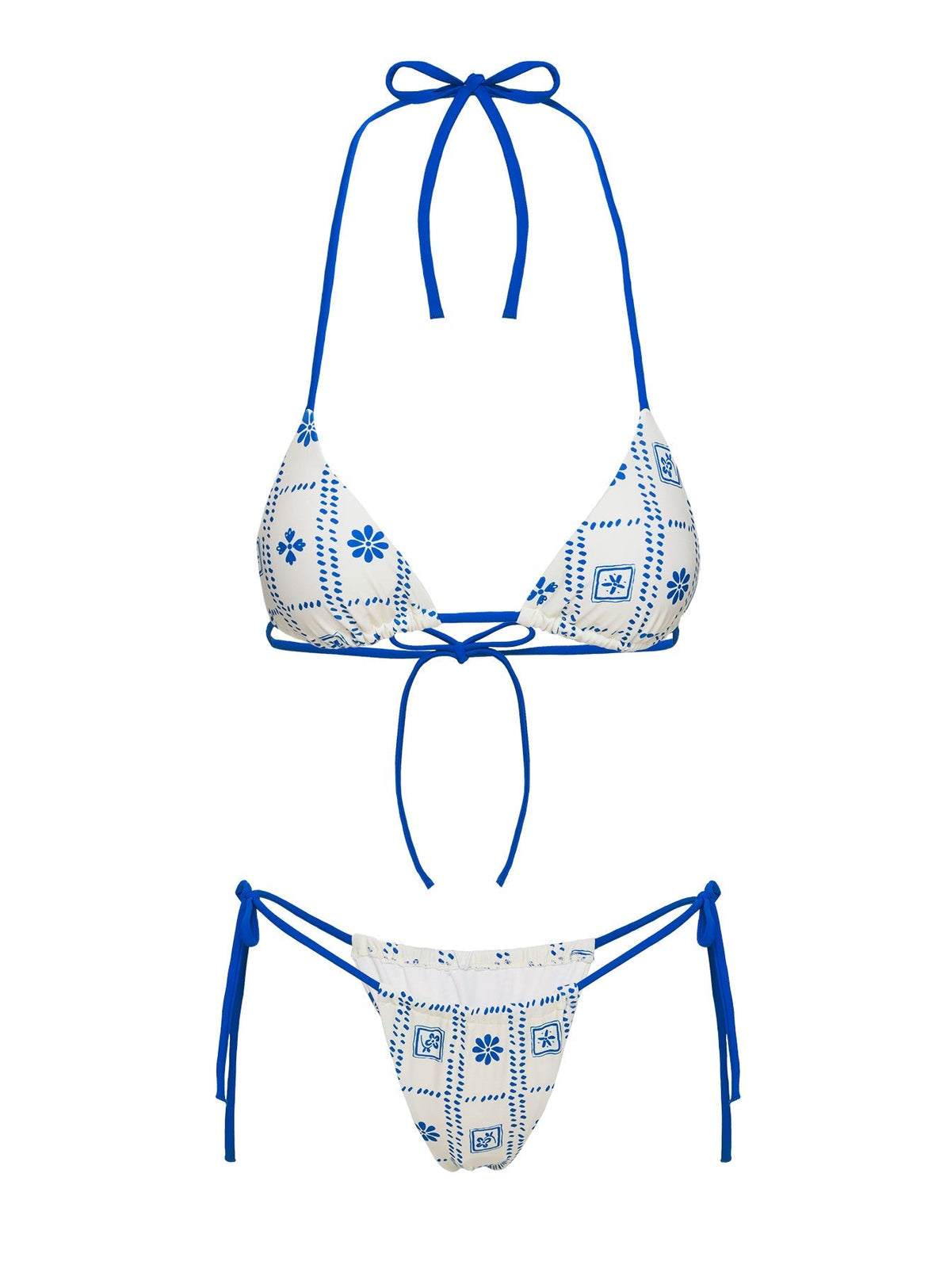 Jenner Tie Side Ruched Bikini Bottom White / Blue Floral