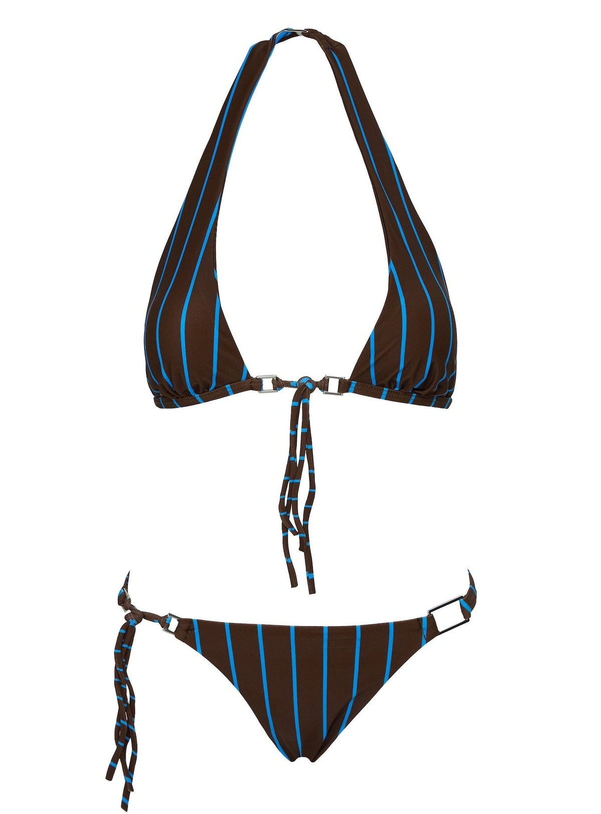 Janessa Hardware Halter Bikini Top Brown / Blue Stripe