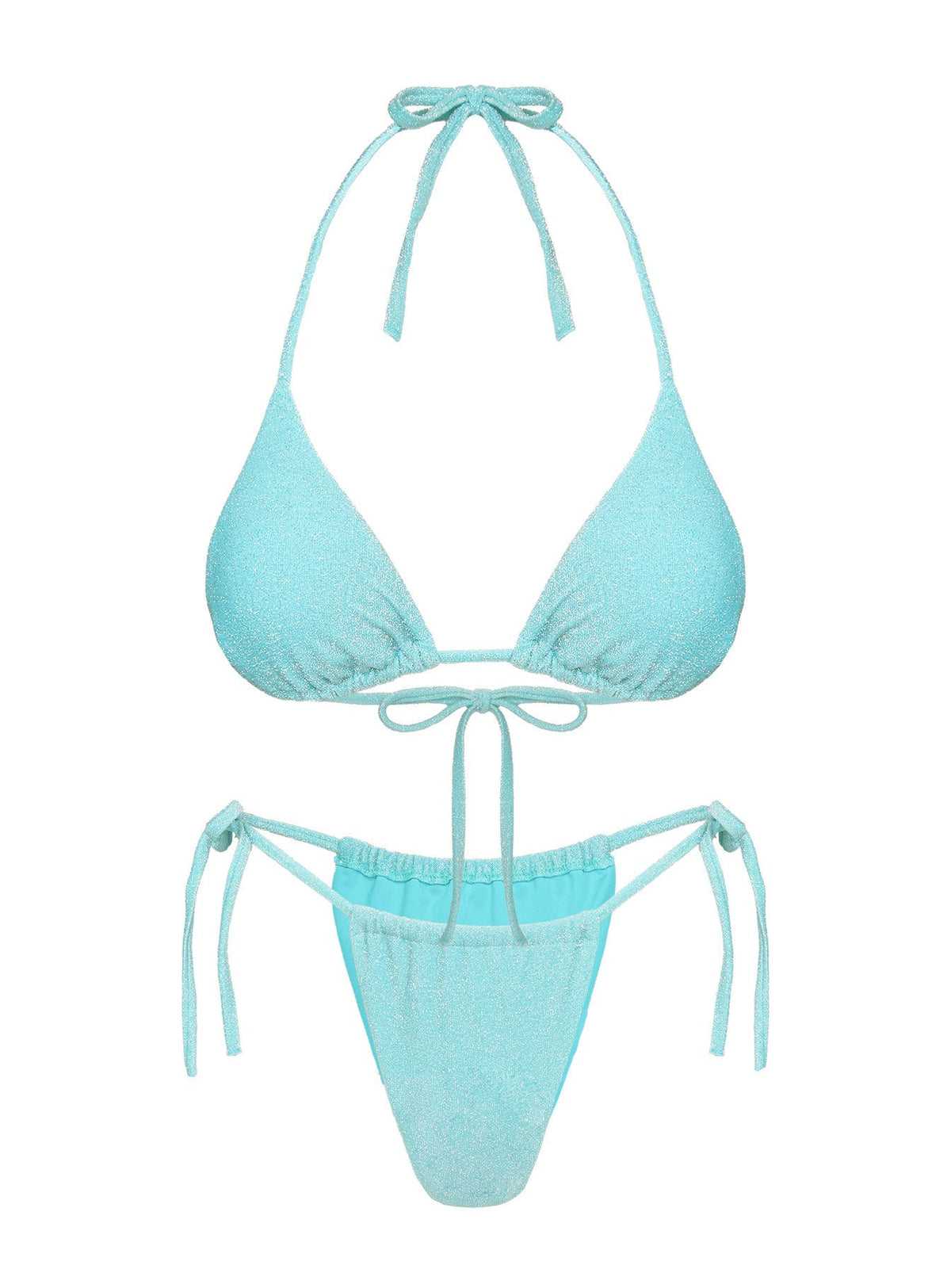 Jenner Tie Side Ruched Bikini Bottoms Aqua Glitter