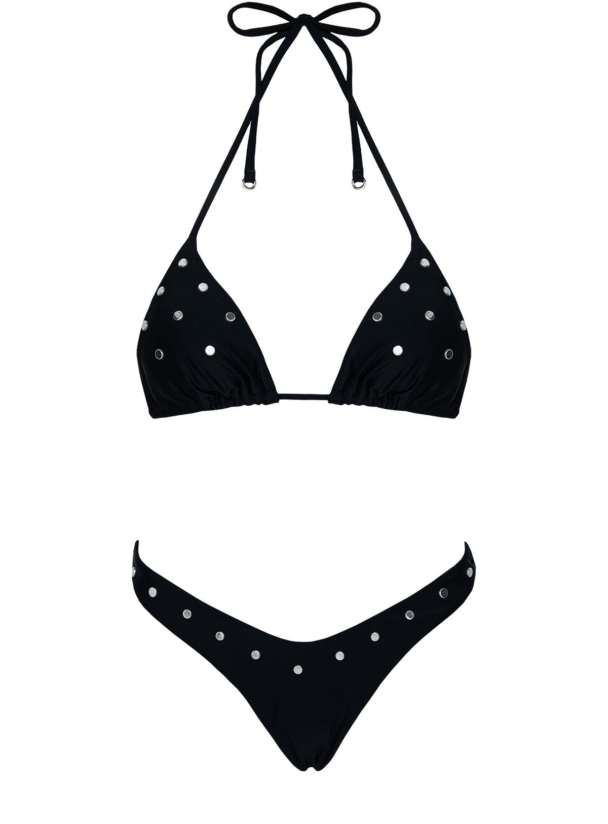 Ellie High Cut Studded Bikini Bottoms Black