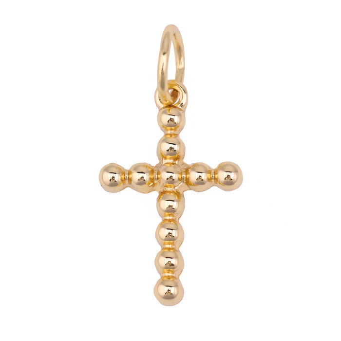 Beaded Cross Charm in Shiny Gold