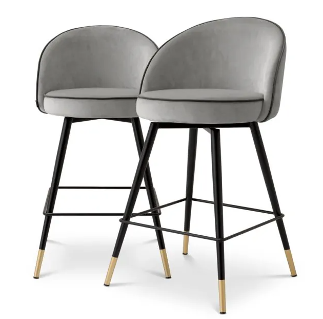 Roche light grey velvet set of 2