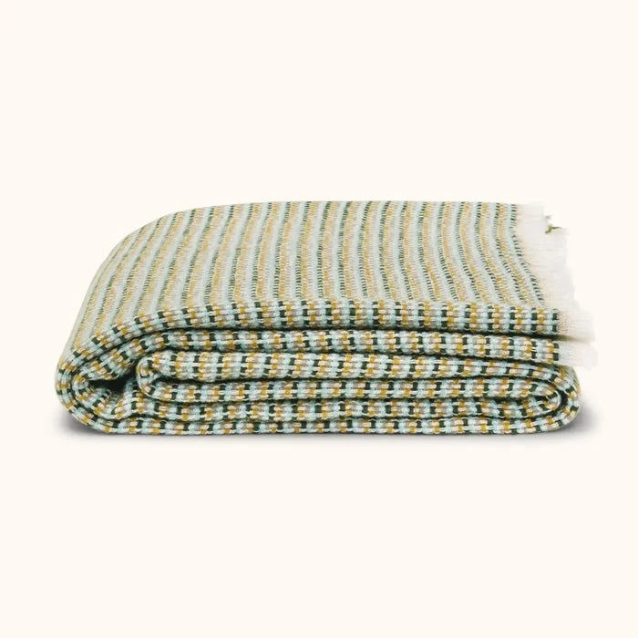 Feliz Wool-Cotton Blend Throw Blanket in Yellow, Blue, Green