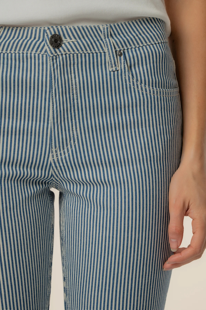 Kelsey Twill Stripe High Rise Ankle Flare in Navy/Ivory