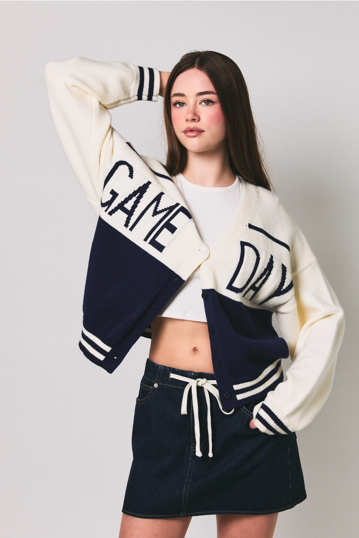 Knit Gameday Cardigan Navy