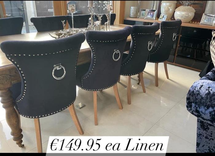Rocha dining chairs with knocker in charcoal linen reduced set of 2-Renaissance Design Studio