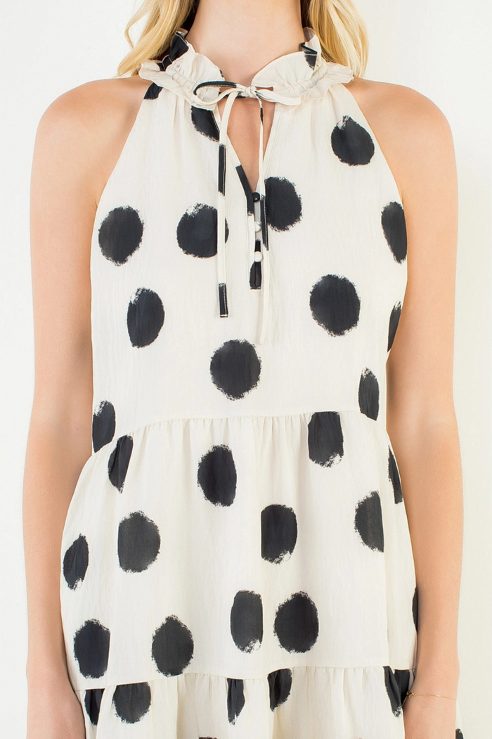 Ruffle Neckline Polka Dot Dress