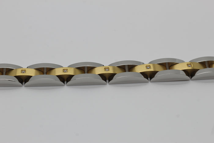 Stainless Steel Silver and Gold Cubic Zirconia Link Bracelet