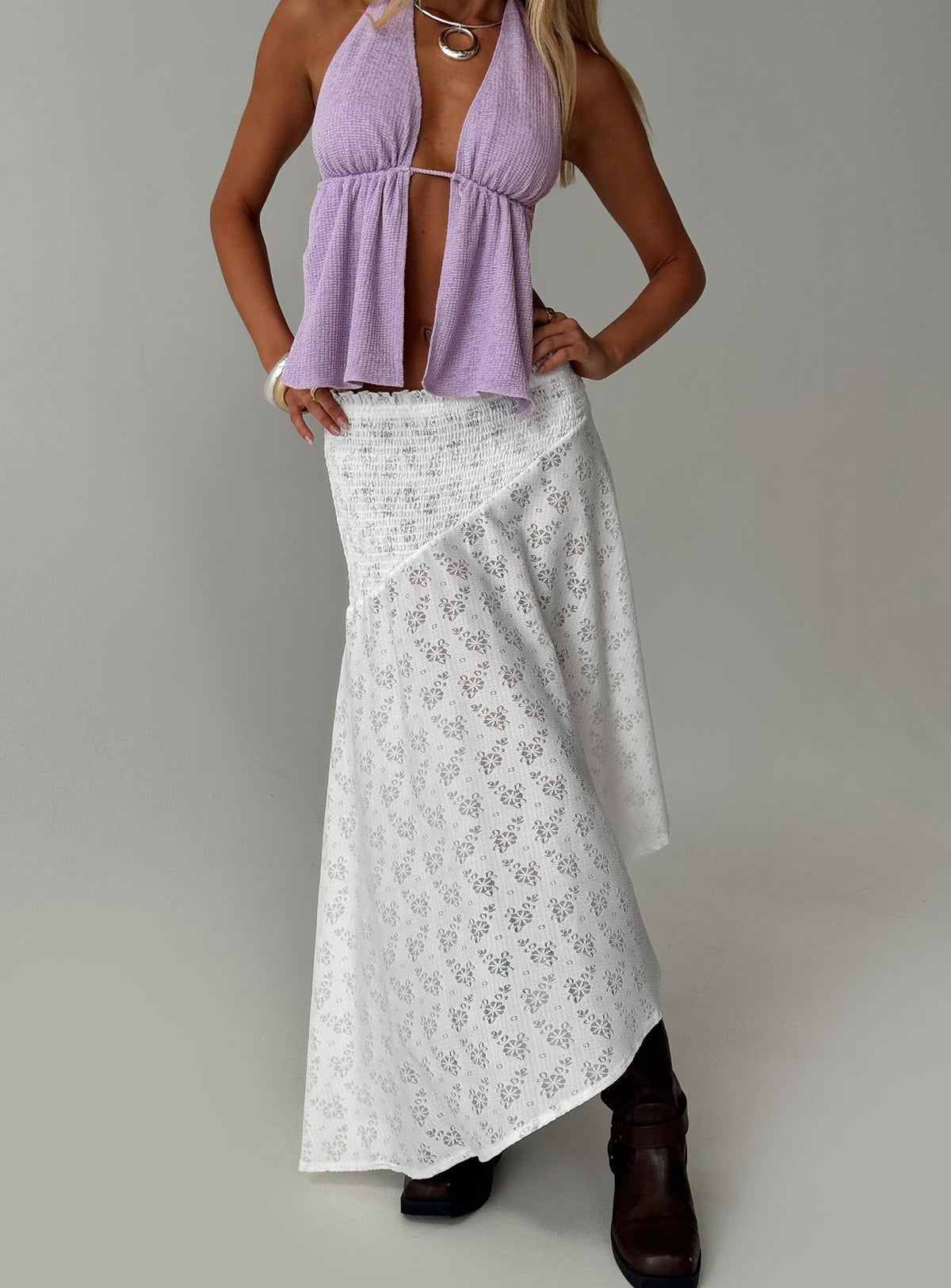 Sylvaine Asymmetrical Midi Skirt White