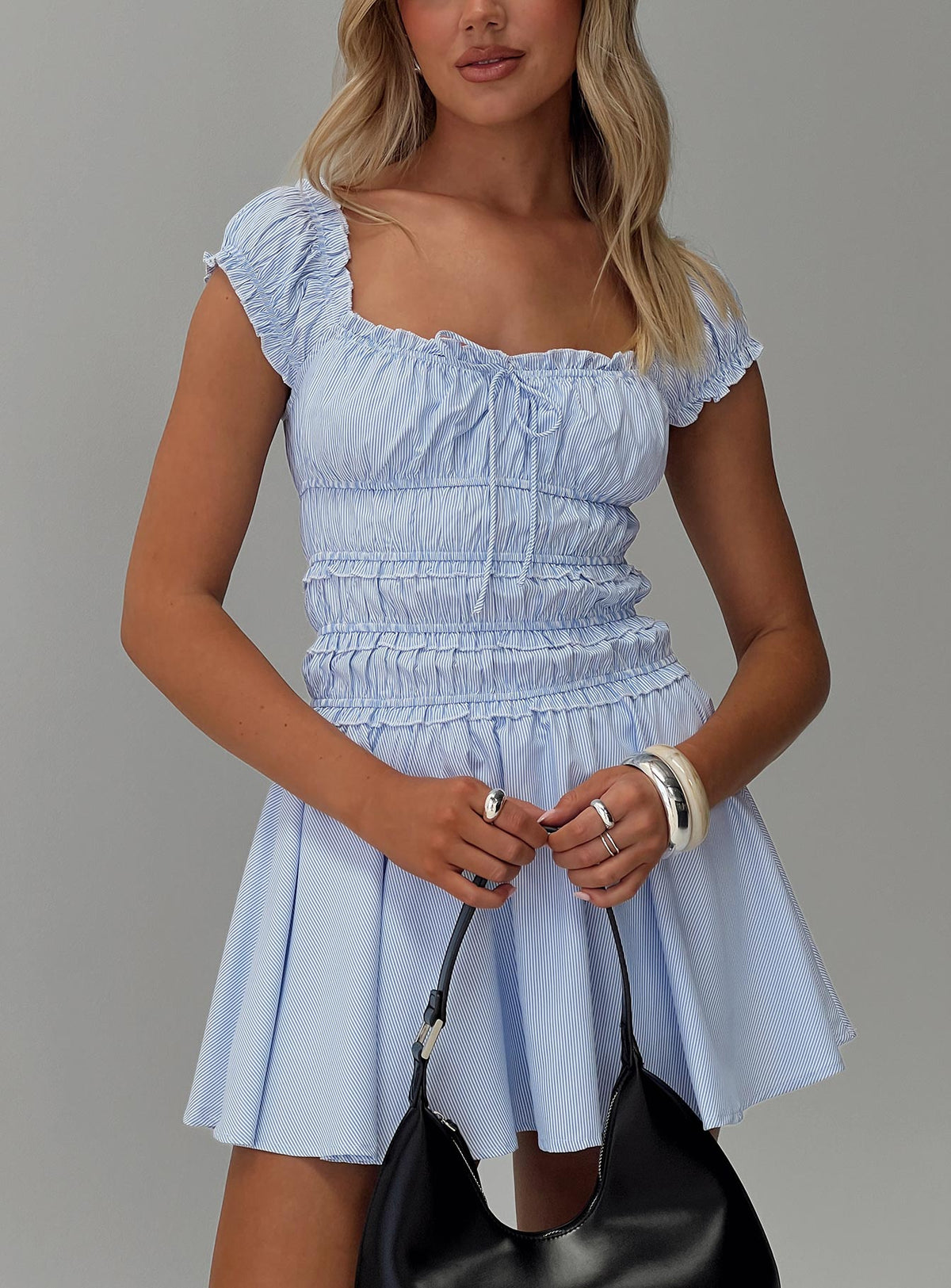 Dewdrop Shirred Mini Dress Blue