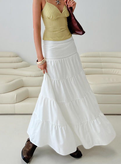 Snowy River Tiered Maxi Skirt White