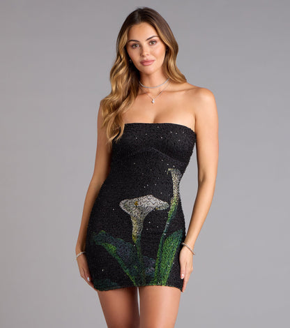 Daniela Floral Beaded Mini Tube Dress