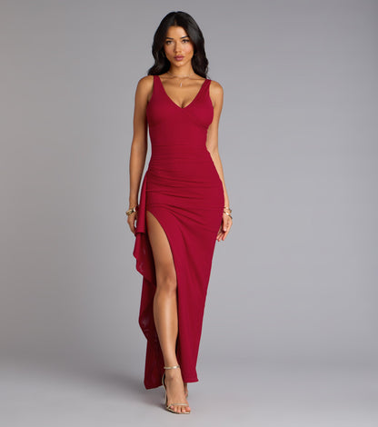 Ayden Ruffle High Slit Mermaid Dress