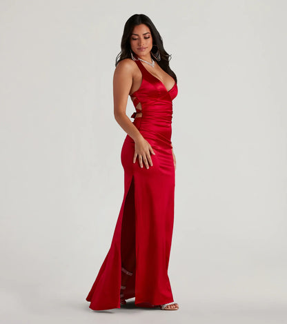 Sam Formal Satin Open Back Dress