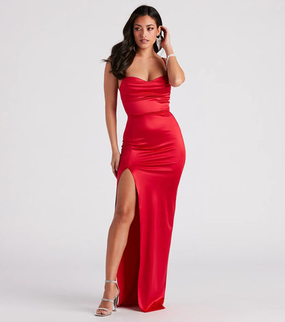 Lala High Slit Satin Formal Dress