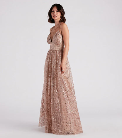 Stacy Glitter Sequin Tulle Ball Gown