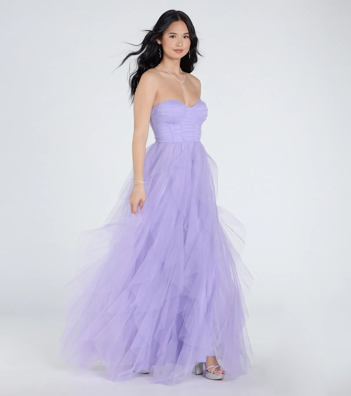 Lindsey Bustier A-Line Ruffle Tulle Ball Gown