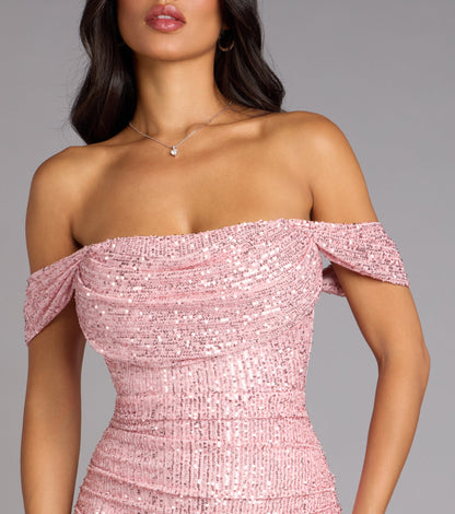 Dazzle Effect Sequin Off-The-Shoulder Mini Dress