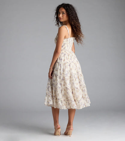 Effortless Love Ruffled Floral Chiffon Midi Dress