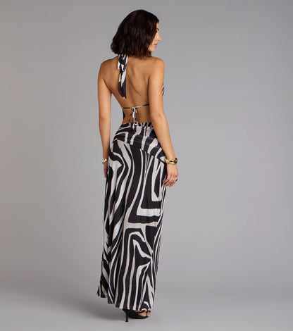 Untamed Nights Zebra Print Maxi Dress
