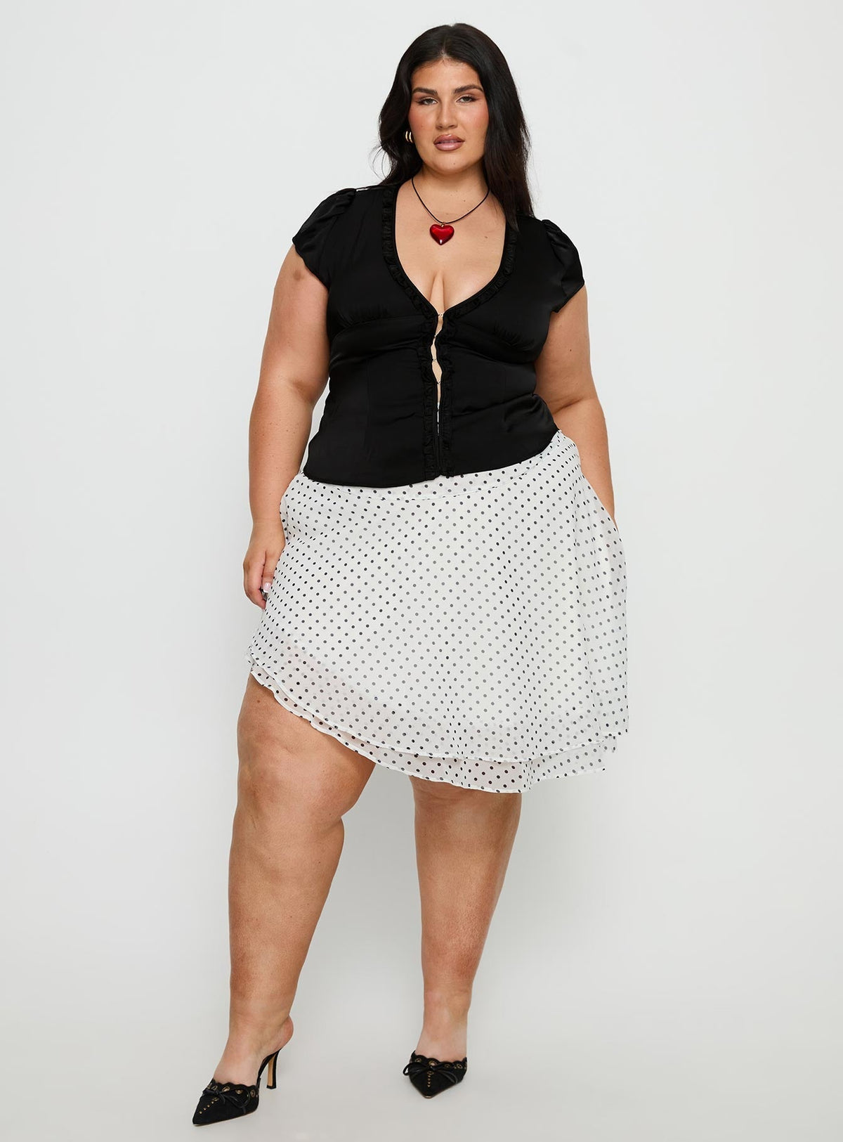 Evanescence Asymmetrical Midi Skirt White / Polka Dot Curve