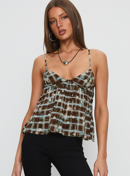 Zami Pleat Top Blue / Brown