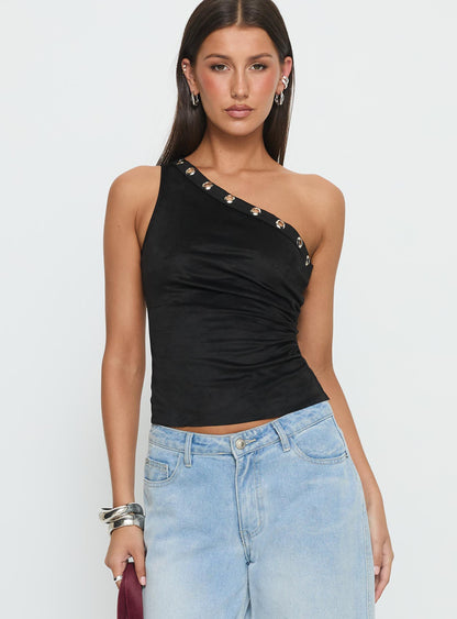 Sophy Studded One Shoulder Top Black