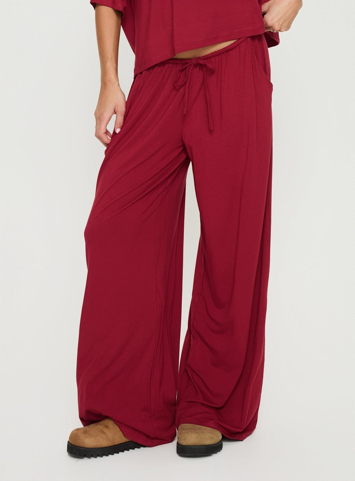 Cozy Hour Sleep Relaxed Pants Red