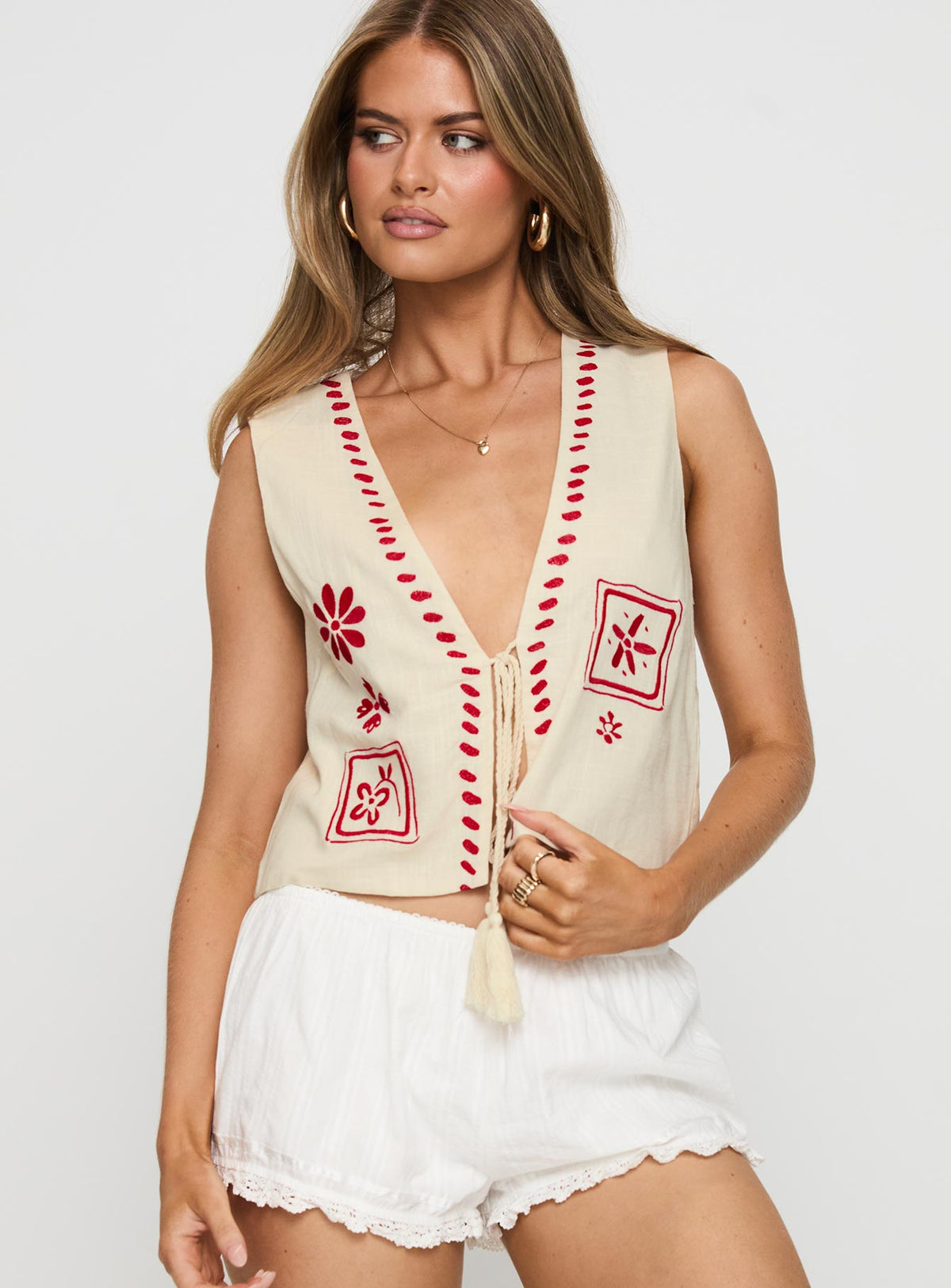Grazia Vest Top Cream / Red