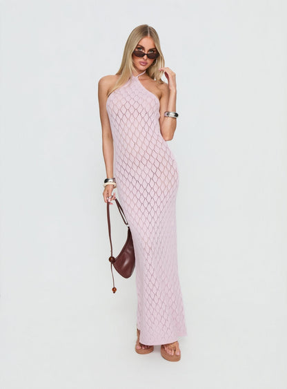 Jorda Halter Crochet Maxi Dress Pink