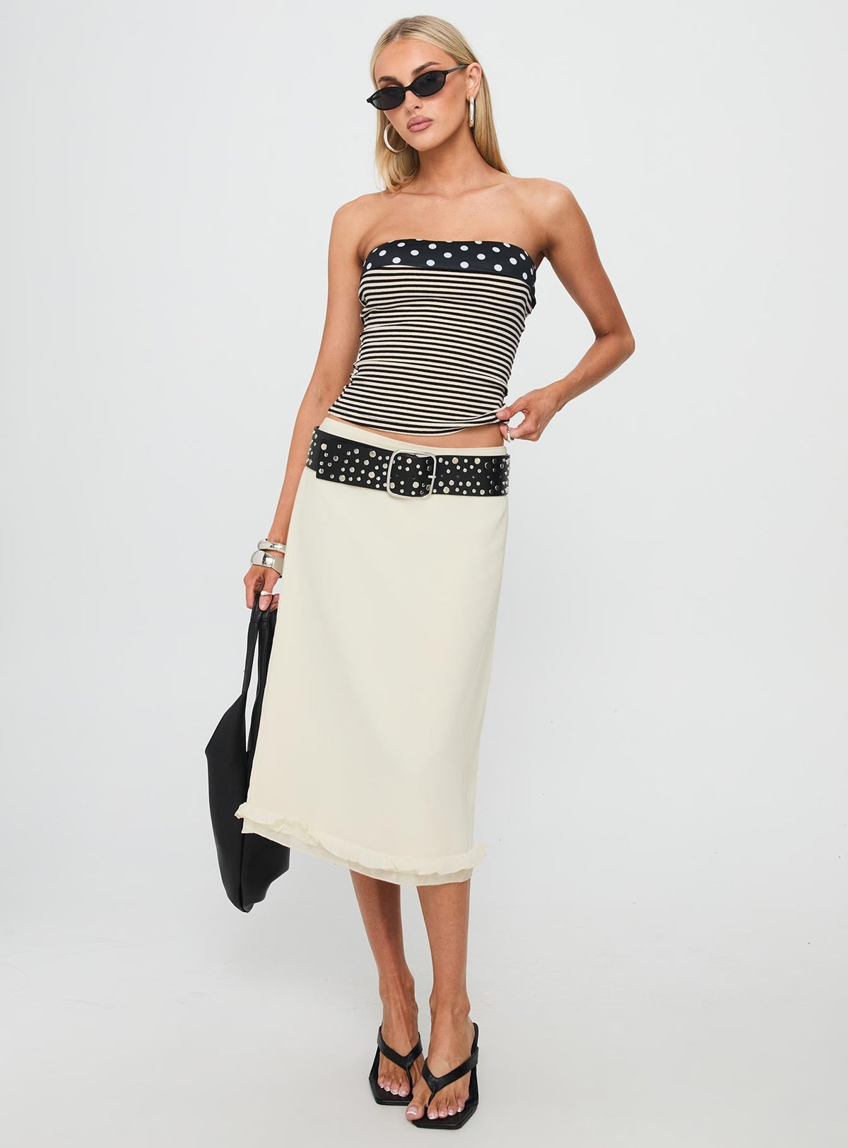 Rosette Frill Midi Skirt Cream