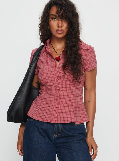 Cottesloe Blouse Top Red Check