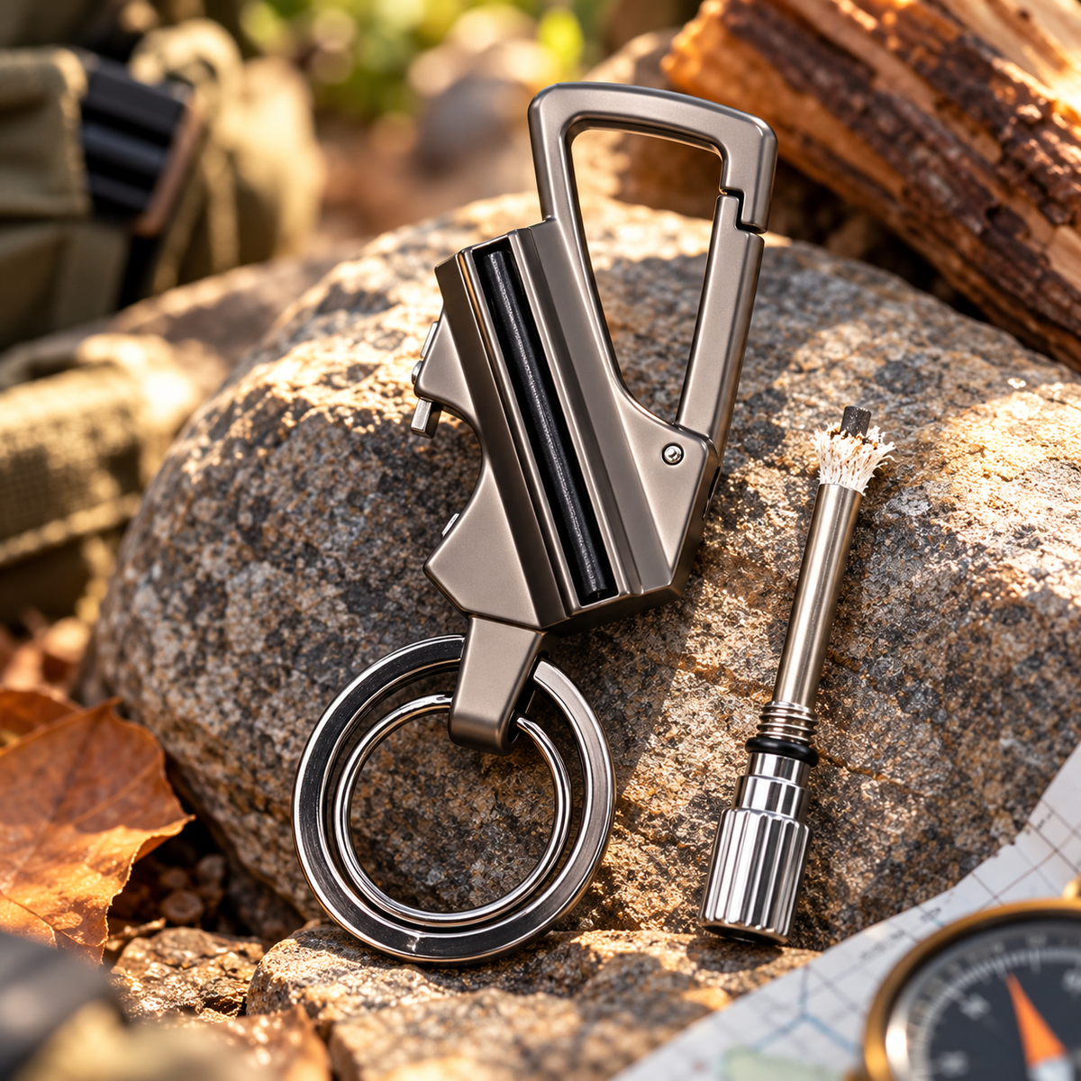 🔥 Limited-Time Offer | 3-in-1 Survival Keychain – Refillable Fire Starter, Bottle Opener & Carabiner Clip for Camping & Everyday Carry