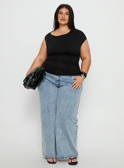 Emelyne Cinched Waist Top Black Curve