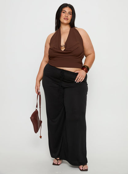 Treat You Better Plunge Hardware Detail Top Chocolate Curve