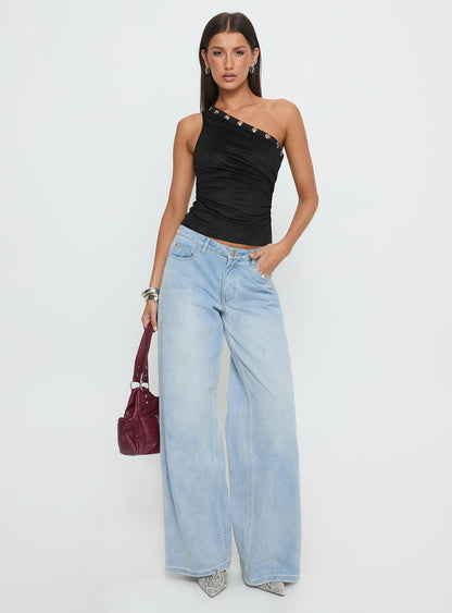 Sophy Studded One Shoulder Top Black