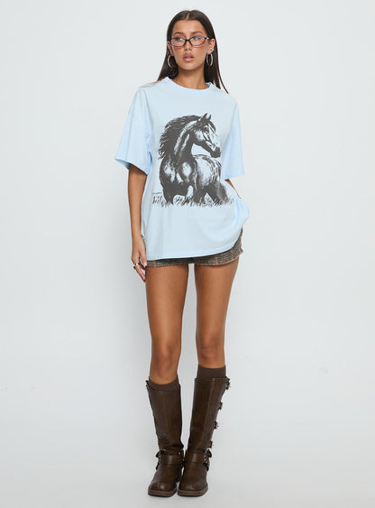 Ride Like The Wind Oversized Graphic Top Blue