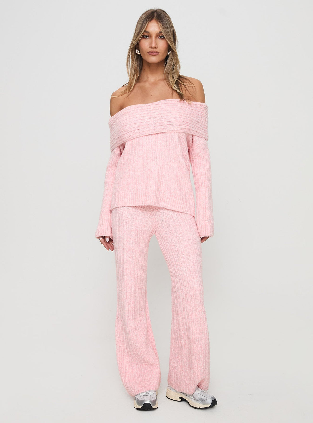 Icicle Off Shoulder Knit Sweater Pink