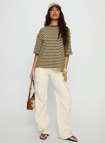 Settle Down Short Sleeve Top Green / Cream Stripe