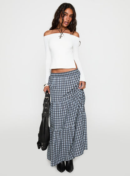 Rockwell Tiered Midi Skirt Navy Check