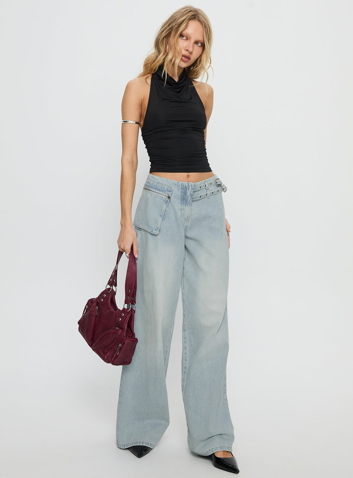 Paltrow Mid Rise Wide Leg Cargo Jeans Faded Blue Wash