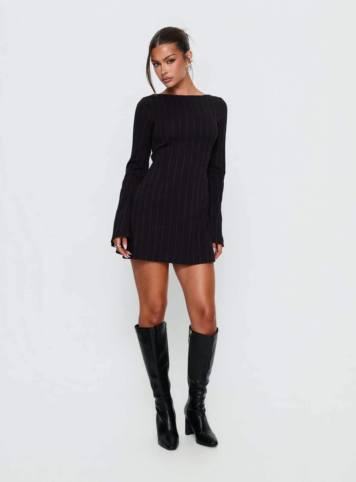 Alfalfa Long Sleeve Mini Dress Black